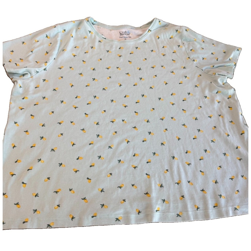 Croft & Barrow Womens Plus 2X Lemon Print Tee Mint Classic Cotton Shirt